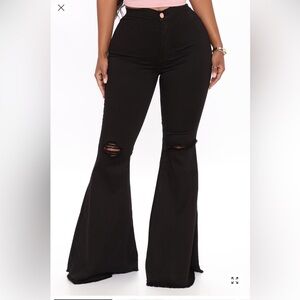 NWOT Fashion Nova Black Distressed Flare Jeans